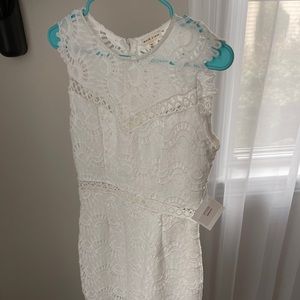 MAIN STRIP white lace midi dress with cutouts
